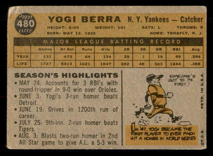 1960 Topps Baseball #480 Yogi Berra Yankees VG 548758