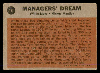 1962 Topps Baseball #018 Mickey Mantle Willie Mays GD-VG 548817