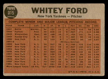 1962 Topps Baseball #315 Whitey Ford IA Yankees GD-VG 548820