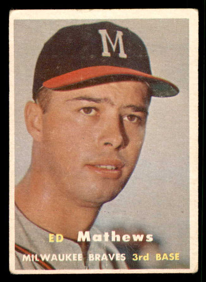 1957 Topps Baseball #250 Eddie Mathews Braves Good ink back 548828