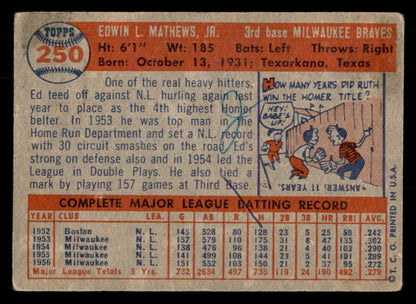 1957 Topps Baseball #250 Eddie Mathews Braves Good ink back 548828
