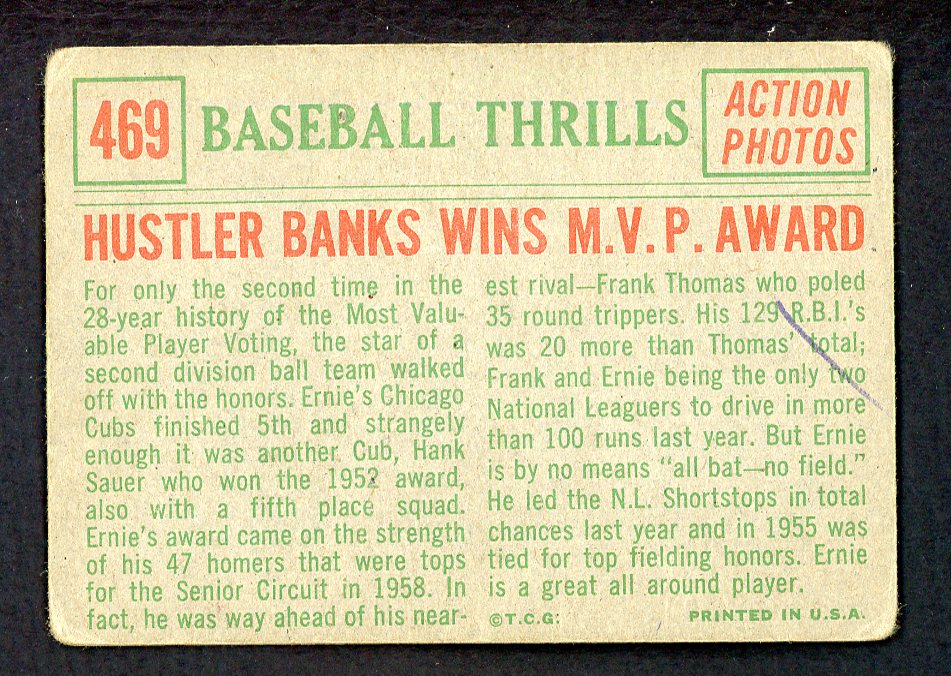 1959 Topps Baseball #469 Ernie Banks IA Cubs Good ink back 548836