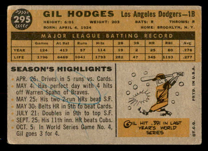 1960 Topps Baseball #295 Gil Hodges Dodgers Good ink back 548846