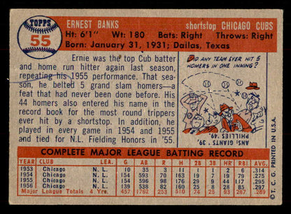 1957 Topps Baseball #055 Ernie Banks Cubs GD-VG ink back 548850