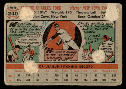 1956 Topps Baseball #240 Whitey Ford Yankees Good residue back 548878