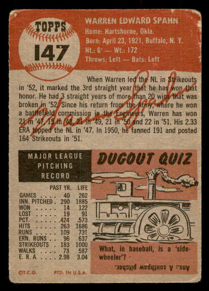 1953 Topps Baseball #147 Warren Spahn Braves GD-VG 548885