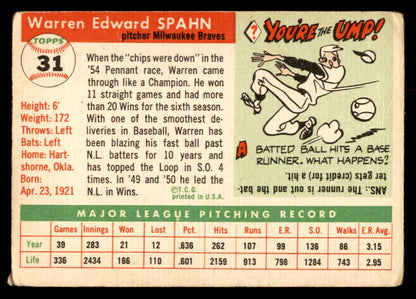 1955 Topps Baseball #031 Warren Spahn Braves GD-VG 548886