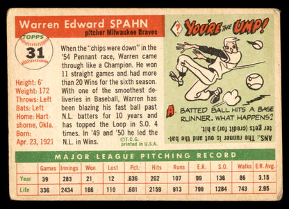 1955 Topps Baseball #031 Warren Spahn Braves GD-VG 548887
