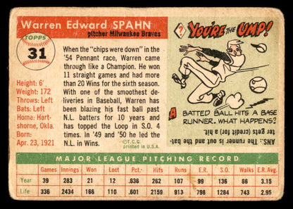 1955 Topps Baseball #031 Warren Spahn Braves GD-VG 548888