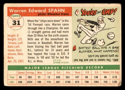1955 Topps Baseball #031 Warren Spahn Braves VG 548889
