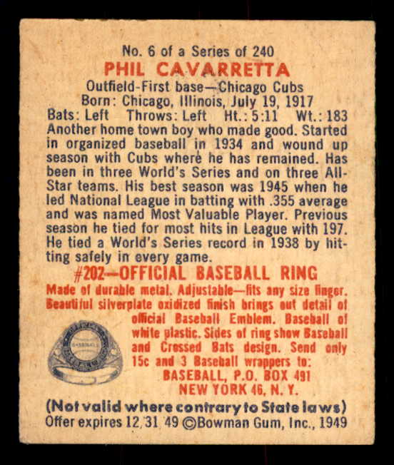 1949 Bowman Baseball #006 Phil Cavarretta Cubs EX 548897