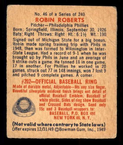 1949 Bowman Baseball #046 Robin Roberts Phillies Good 548931