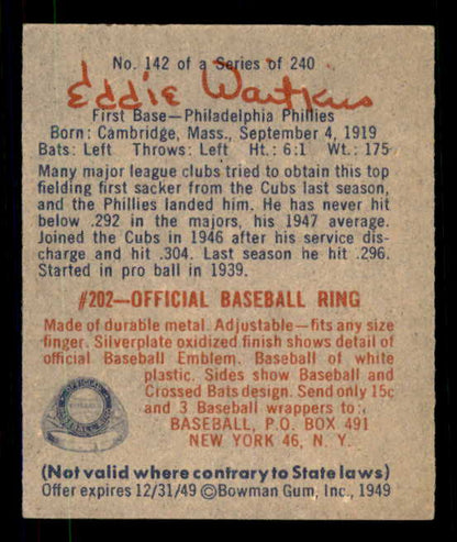 1949 Bowman Baseball #142 Eddie Waitkus Phillies EX-MT 549019