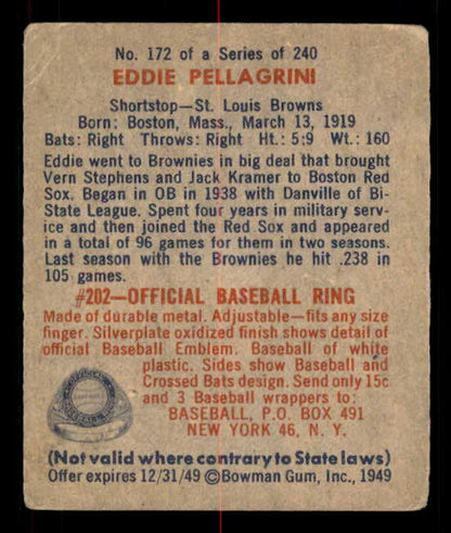 1949 Bowman Baseball #172 Eddie Pellagrini Browns VG-EX 549047