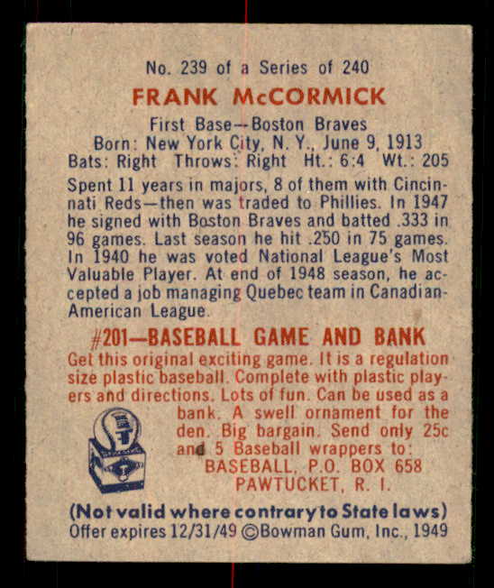 1949 Bowman Baseball #239 Frank McCormick Braves EX-MT 549106