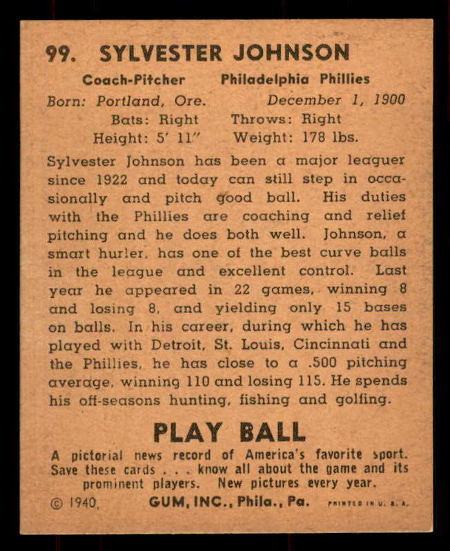 1940 Play Ball #099 Syl Johnson Phillies EX-MT 549194
