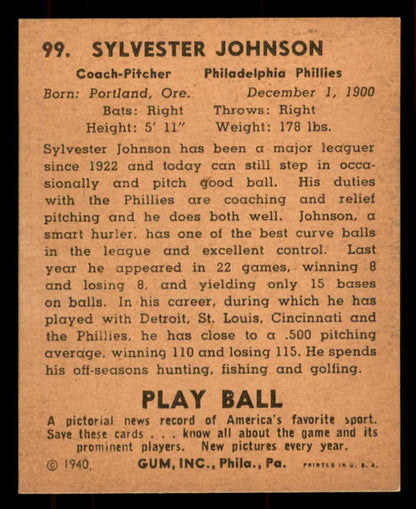 1940 Play Ball #099 Syl Johnson Phillies EX-MT 549194
