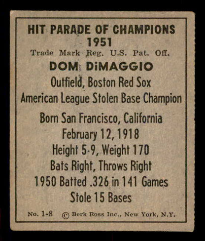 1951 Berk Ross #001-8 Dom DiMaggio Red Sox EX 549312