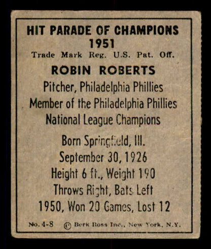 1951 Berk Ross #004-8 Robin Roberts Phillies VG-EX 549320