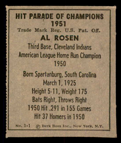 1951 Berk Ross #001-1 Al Rosen Indians EX 549322