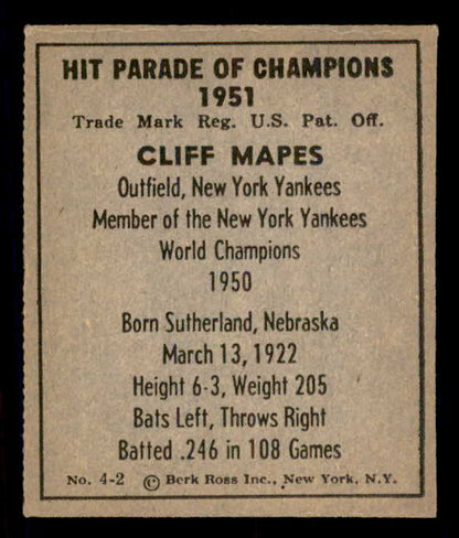 1951 Berk Ross #004-2 Cliff Mapes Yankees NR-MT 549325