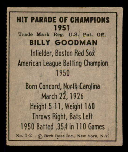1951 Berk Ross #003-2 Billy Goodman Red Sox EX 549329