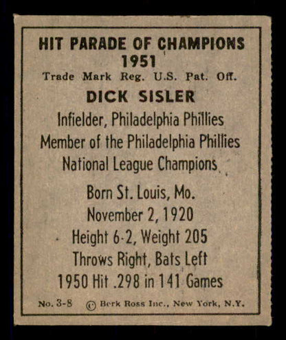 1951 Berk Ross #003-8 Dick Sisler Phillies EX 549340