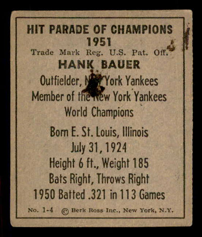 1951 Berk Ross #001-4 Hank Bauer Yankees EX 549342