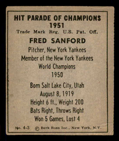 1951 Berk Ross #004-3 Fred Sanford Yankees EX 549349
