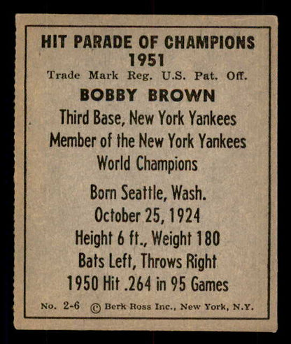 1951 Berk Ross #002-6 Bobby Brown Yankees VG-EX 549350