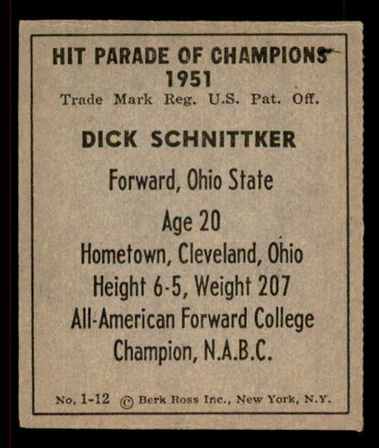 1951 Berk Ross #001-12 Dick Schnittker Ohio State EX 549364