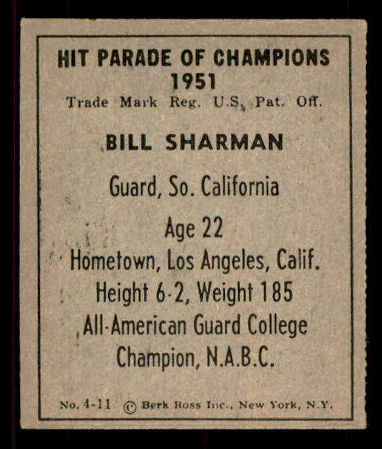 1951 Berk Ross #004-11 Bill Sharman USC EX 549365