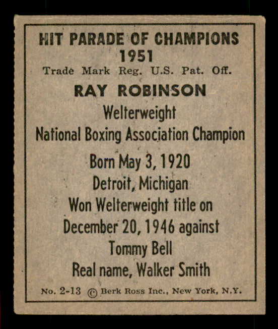 1951 Berk Ross #002-13 Sugar Ray Robinson Boxer EX 549372