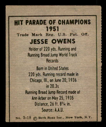1951 Berk Ross #003-18 Jesse Owens Track VG-EX 549381