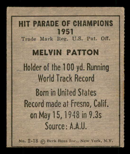 1951 Berk Ross #002-18 Melvin Patton Track EX 549382
