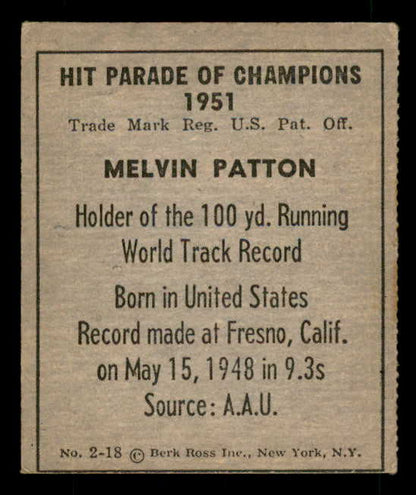 1951 Berk Ross #002-18 Melvin Patton Track EX 549382