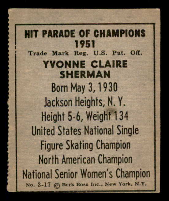 1951 Berk Ross #003-17 Yvonne Sherman Skating VG-EX 549384