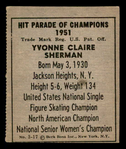 1951 Berk Ross #003-17 Yvonne Sherman Skating VG-EX 549384