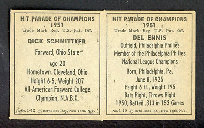 1951 Berk Ross Panel Del Ennis Dick Schnittker NR-MT 549391