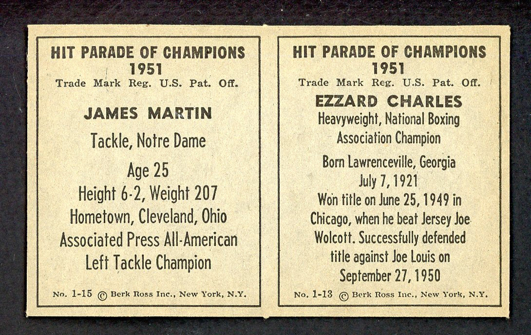 1951 Berk Ross Panel Ezzard Charles Jim Martin EX-MT 549392