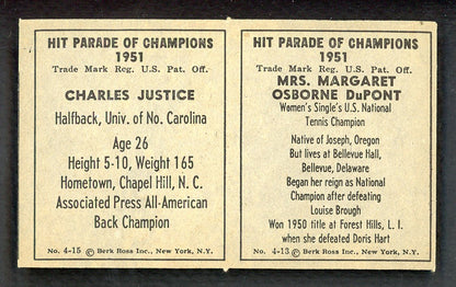 1951 Berk Ross Panel Margaret Dupont Charlie Justice EX-MT 549407
