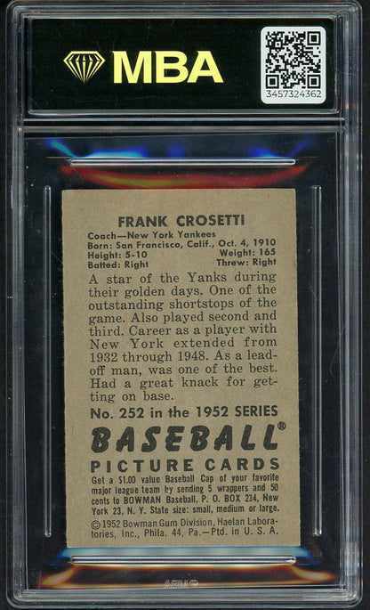 1952 Bowman Baseball #252 Frank Crosetti Yankees MBA 5 EX 549614