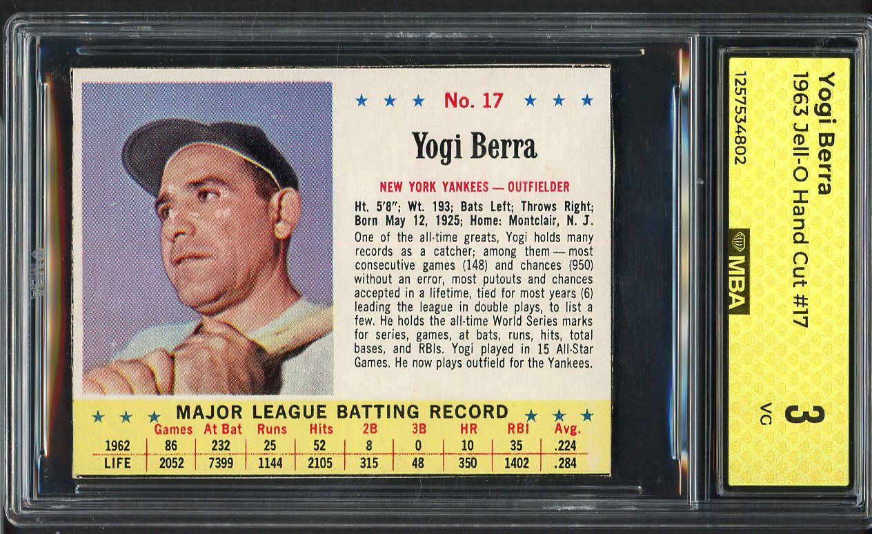 1963 Jello #017 Yogi Berra Yankees MBA 3 VG 549636