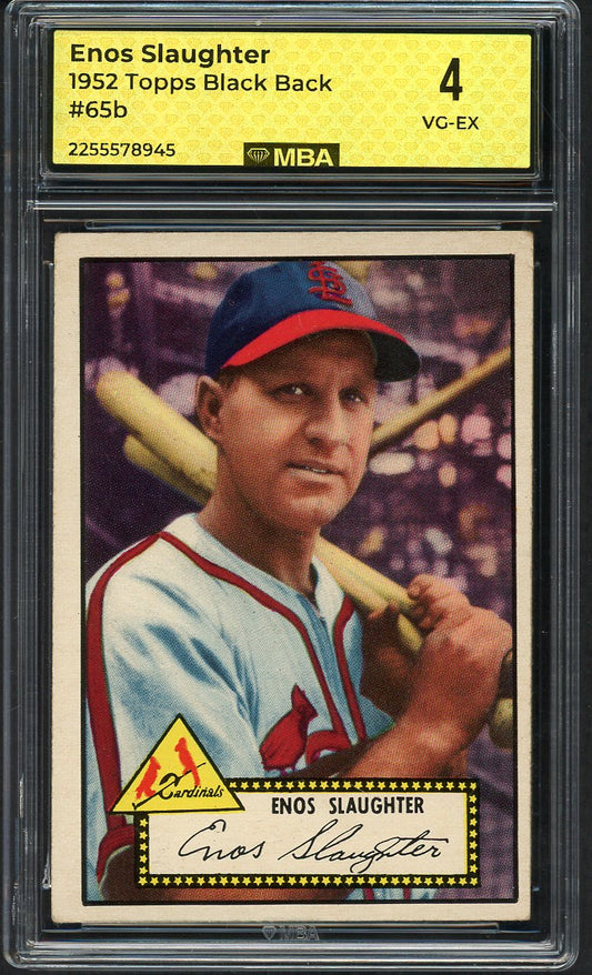 1952 Topps Baseball #065 Enos Slaughter Cardinals MBA 4 VG-EX Black 549673