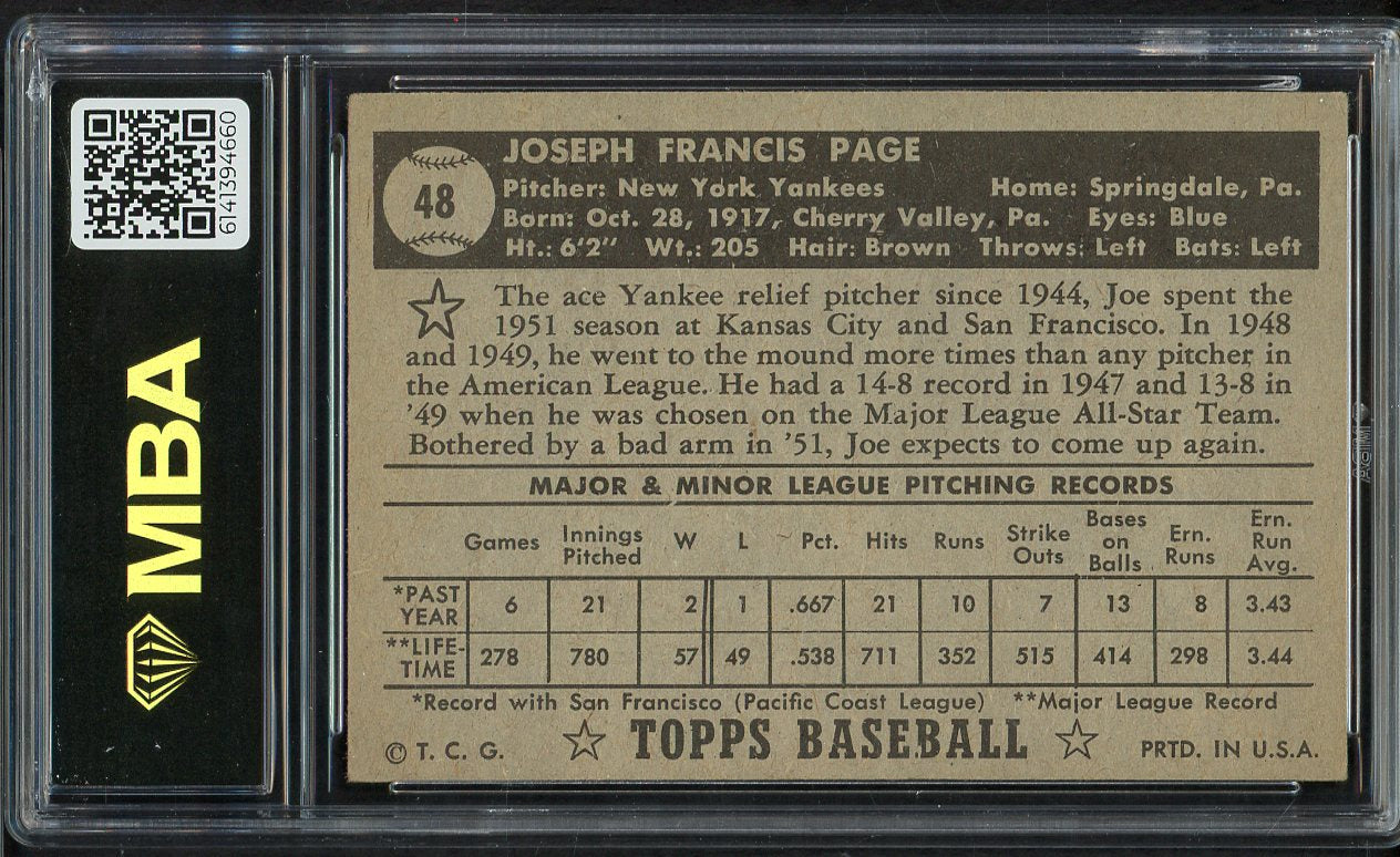 1952 Topps Baseball #048 Joe Page Yankees MBA 5 EX Black 549711