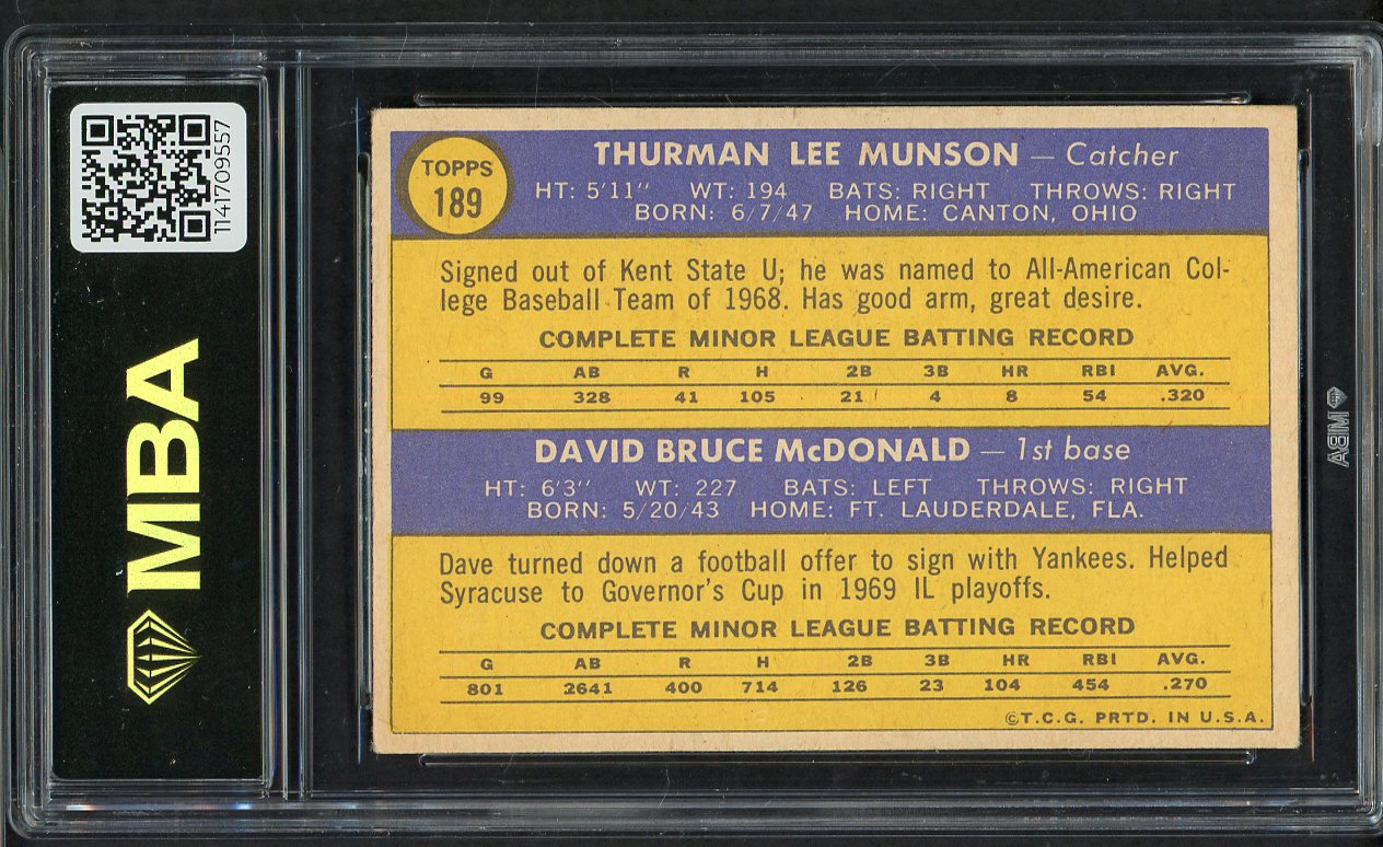 1970 Topps Baseball #189 Thurman Munson Yankees MBA 4.5 VG-EX+ 549732