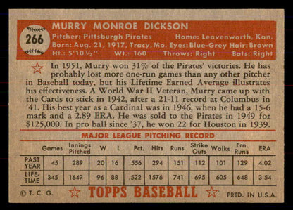 1952 Topps Baseball #266 Murry Dickson Pirates NR-MT 549746