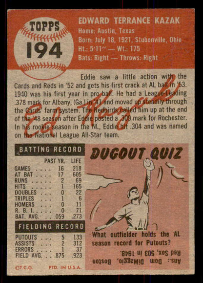 1953 Topps Baseball #194 Eddie Kazak Tigers NR-MT 549780