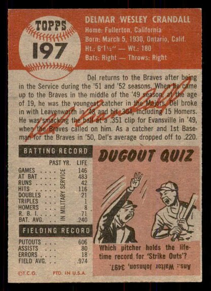 1953 Topps Baseball #197 Del Crandall Braves NR-MT 549782