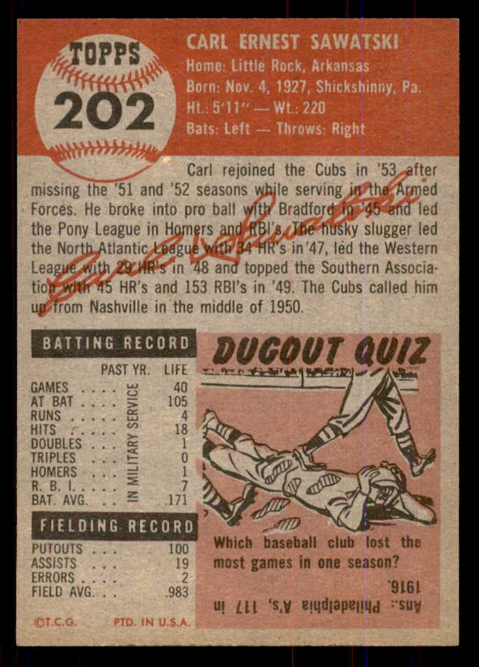 1953 Topps Baseball #202 Carl Sawatski Cubs NR-MT 549785